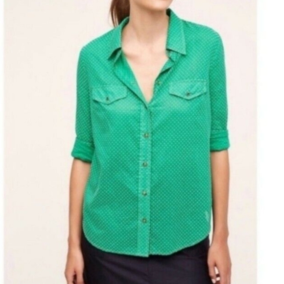 Anthropologie Maeve Green Button Up Blouse - Picture 1 of 5